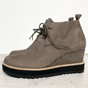 Eileen Fisher Capa Wedge Gray Nubuck Lace Up Bootie 8